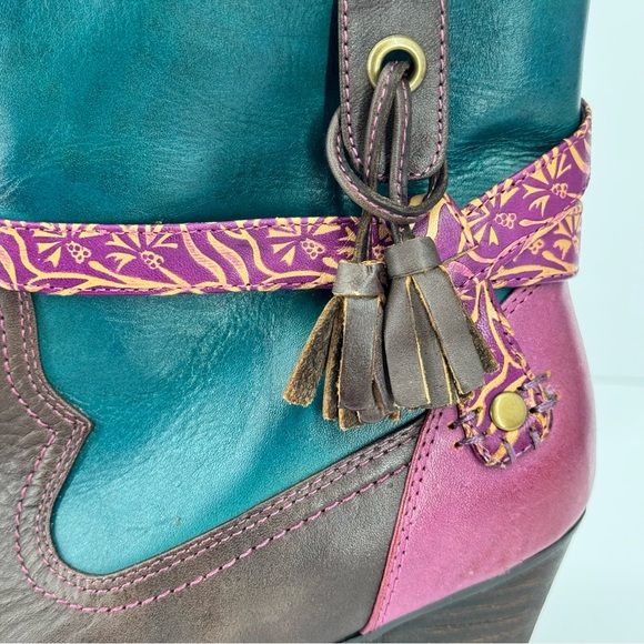 L’ARTISTE Spring Step Purple Turquoise Brown Tassle Western Ankle Boots Heels 38 - Picture 3 of 11